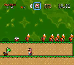 Mario defeats a Koopa Troopa with a tail spin