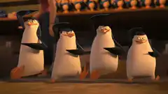 Penguins dancing in a line