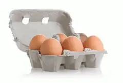 Eggs in carton with bald man head