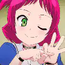 anime girl winking and making a heart