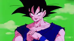 Goku rubbing hands together smugly