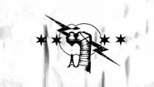 black and white hand with lightning and stars
