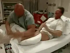 Wrestler smashes patient's leg on hospital bed
