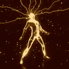 Glowing human figure with lightning bolts