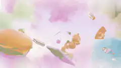Garfield floating with food