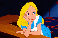 Alice in Wonderland bored at table