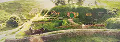 Hobbiton village with horse carriage