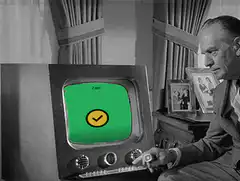 Man watching TV with animated emoji