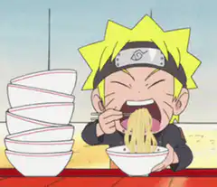 Naruto eating ramen and celebrating