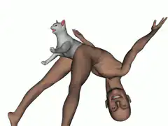Cat riding a falling man