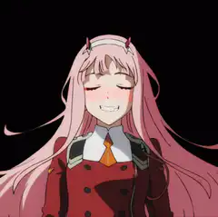 Zero Two blushing and smiling