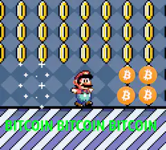 Mario surrounded by Bitcoin