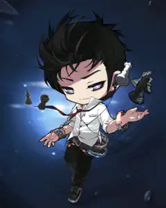Chibi character with floating chess pieces