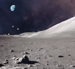 anime characters running on moon