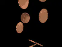 Copper coins falling and spinning