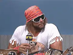 Randy Savage microphone hand gesture