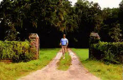 Man running down a country road