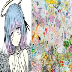 anime girl angel and colorful collage