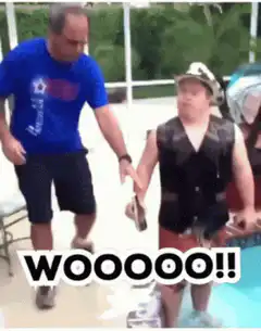 Man screaming WOOOOO by pool