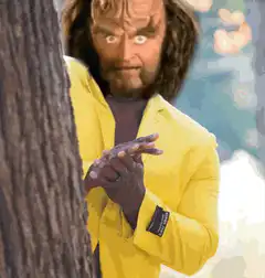 Devil in yellow suit rubbing hands