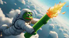 Pepe the Frog astronaut with rocket
