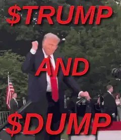 Donald Trump dancing with text