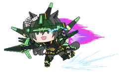 chibi green mecha girl running