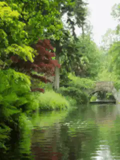 peaceful river with stone bridge