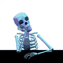 Blue 3D skeleton sitting and tapping fingers