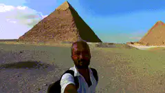 Man zooms out from pyramids