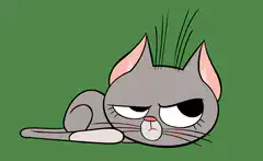 Sad cartoon cat lying down