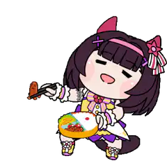 chibi girl eating with chopsticks