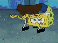 SpongeBob carrying a heavy box