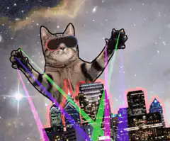 Giant Cat in Space with Laser Beams