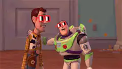 Woody and Buzz wearing 3D glasses