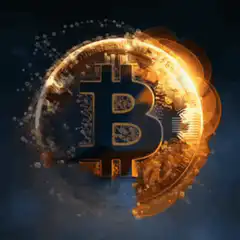 Bitcoin coin with lightning and smoke