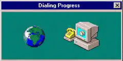 Dialing Progress window with globe and computer