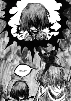 Girl says hello to floating head