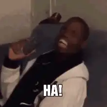 Man laughing got him
