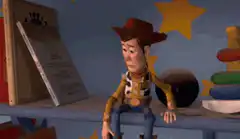 Woody sitting on shelf looking bored