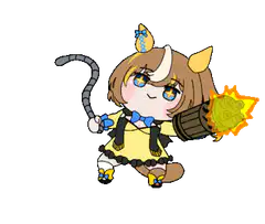 Chibi girl with bull horns firing a cannon