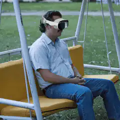 Man wearing VR headset in different settings