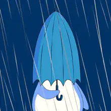 Penguin opens umbrella in rain