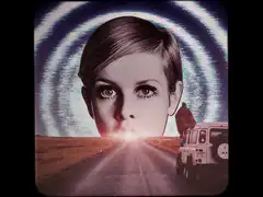 Girl's head over road with burger