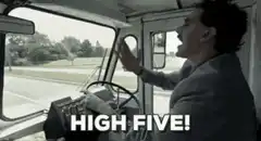 Man in truck high fives window