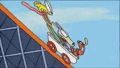 Courage, Cow, and Dog in a cart