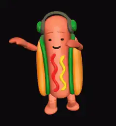 Dancing hot dog with headphones