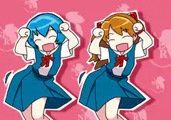 Asuka and Rei dancing excitedly