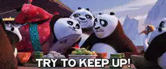 Panda family eating dumplings