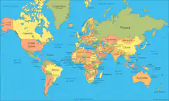 Colorful World Map with Country Labels